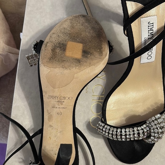 Jimmy Choo Black and Silver Heels with Crystal Embellishments - Picture 4 of 9